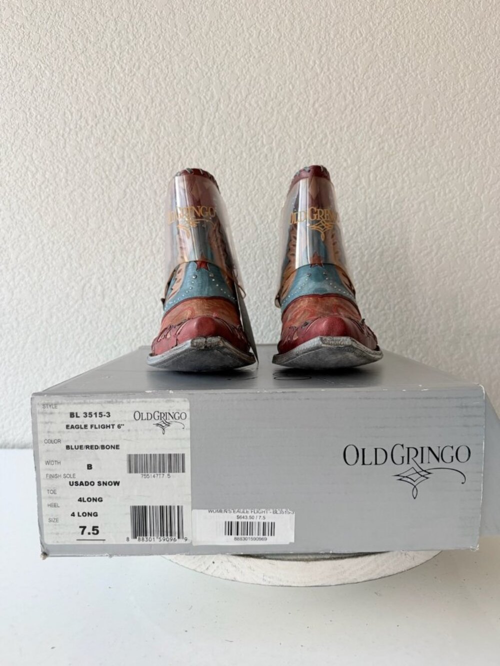 Old Gringo EAGLE FLIGHT Short Cowboy Boots Blue Red Womens 7.5 Snip Toe Ankle - Picture 11 of 13